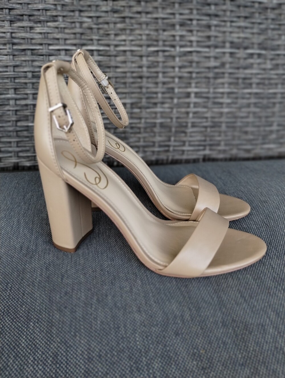 Sam Edelman Nude Ankle Strap Block Heel Sandals Women’s Size 8